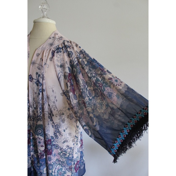 Umgee Gypsy Bohemian Boho Open Front Aztec Beading Kimono S/M - Picture 4 of 8